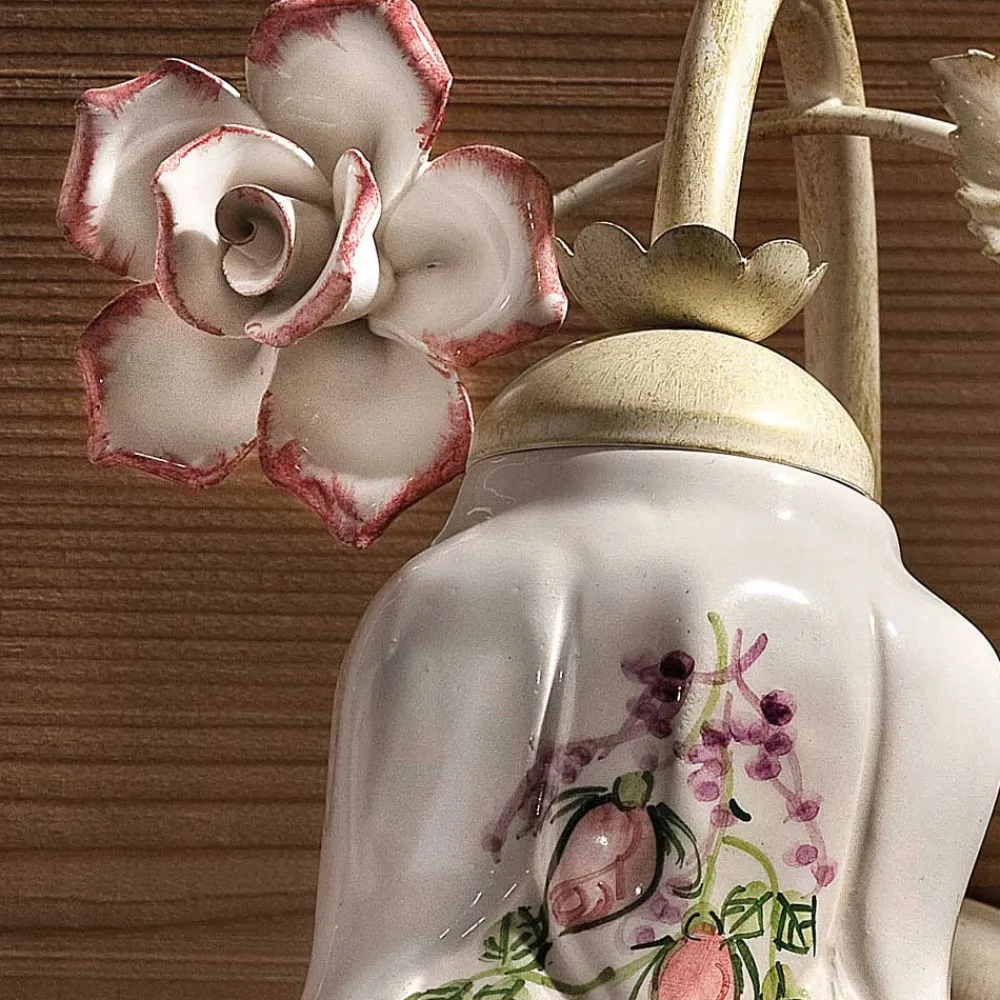 Ferroluce Vintage Wandleuchten-Wandleuchte aus Metall und handverzierter Keramik mit Rose - Pisa