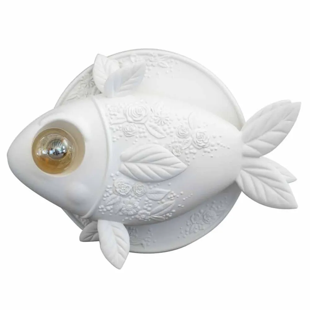 Viadurini Lighting Design Wandleuchten-Wandleuchte in mattweißem Keramikdesign mit dekoriertem Fisch - Fisch