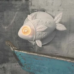 Viadurini Lighting Design Wandleuchten-Wandleuchte in mattweißem Keramikdesign mit dekoriertem Fisch - Fisch