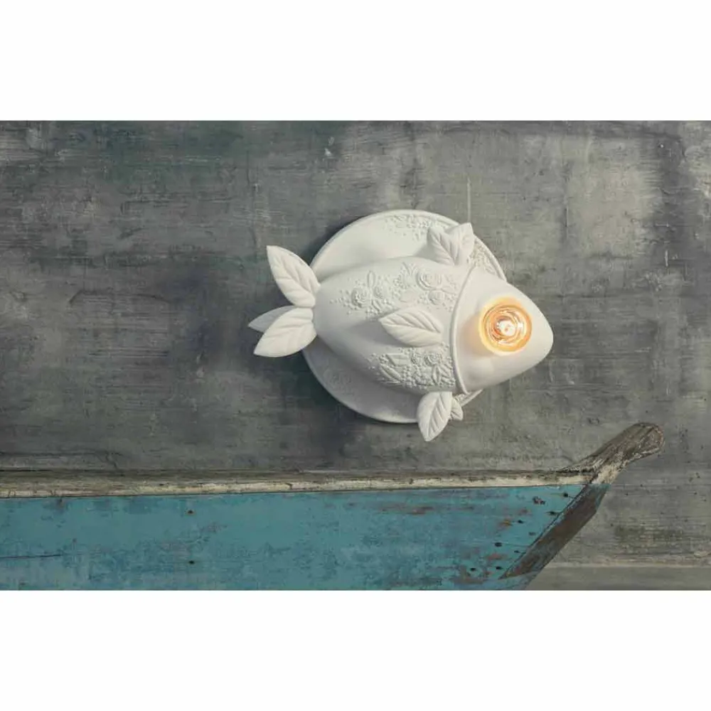 Viadurini Lighting Design Wandleuchten-Wandleuchte in mattweißem Keramikdesign mit dekoriertem Fisch - Fisch