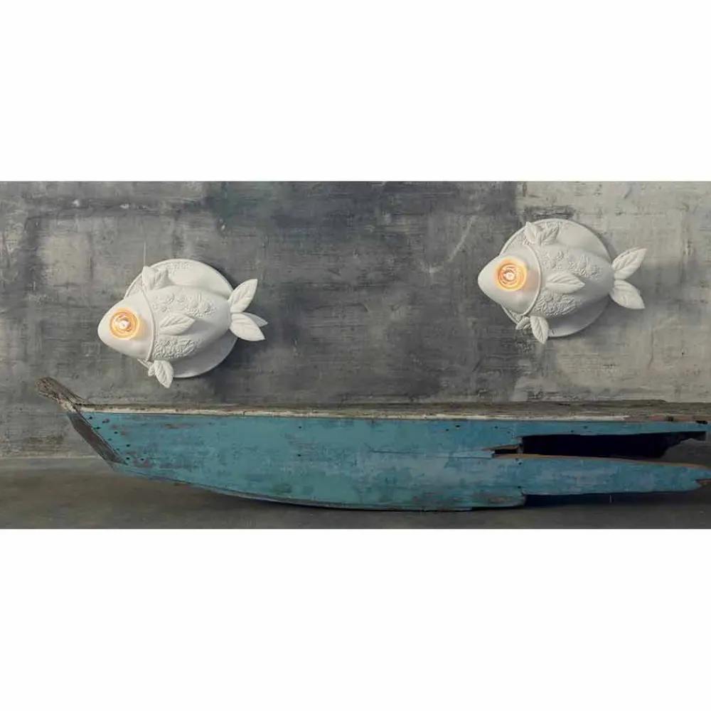 Viadurini Lighting Design Wandleuchten-Wandleuchte in mattweißem Keramikdesign mit dekoriertem Fisch - Fisch