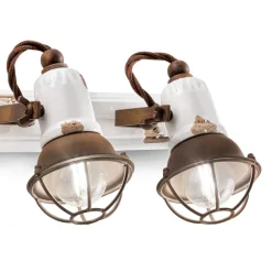 Ferroluce Wandleuchte Industrial-Wandleuchte mit 3 industriellen handwerklichen Strahlern aus Eisen und Keramik - Loft