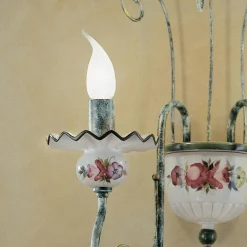 Ferroluce Vintage Wandleuchten-Wandleuchte mit 2 Lichtern aus handverzierter Keramik und antikem Messing - Sanremo