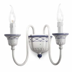 Ferroluce Vintage Wandleuchten-Wandleuchte mit 2 Lichtern aus Keramik und handbemaltem Messing - Sanremo