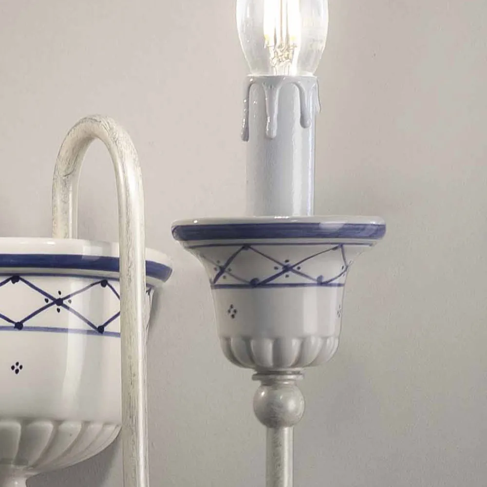 Ferroluce Vintage Wandleuchten-Wandleuchte mit 2 Lichtern aus Keramik und handbemaltem Messing - Sanremo