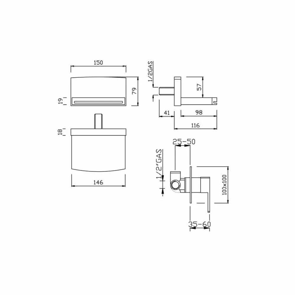 Viadurini Taps Waschbeckenarmaturen-Wandmischer mit Wasserfallauslauf Made in Italy - Sika