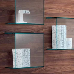 Viadurini Decor Moderne Design Bücherregale-Wandpaneel aus Canaletto-Walnussholz und Glasregalen 2 Größen - Basil