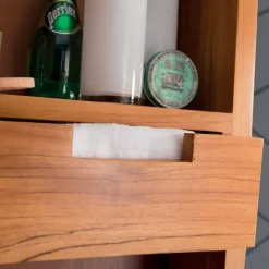Viadurini Bathroom Wandspiegel|Badspiegel-Wandspiegel aus Teakholz mit Regalen und internen Schubladen - Ralio