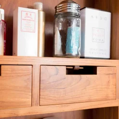 Viadurini Bathroom Wandspiegel|Badspiegel-Wandspiegel aus Teakholz mit Regalen und internen Schubladen - Ralio