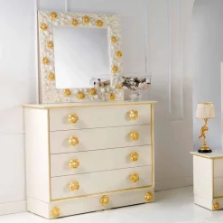 Viadurini Classic Wandspiegel-Wandspiegel Rahmen weiß mit goldenen Rosen verziert Flower