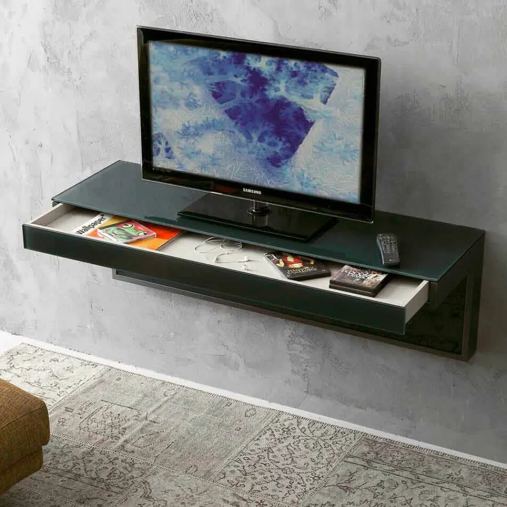 Viadurini Living Tv-Möbel-Wand-TV-Schrank aus schwarzem Kristall und Metall Made in Italy - Americio