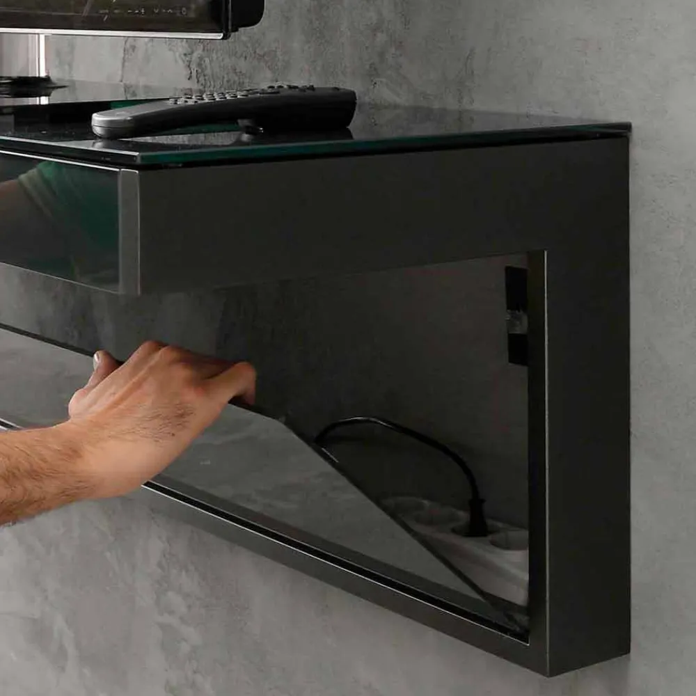 Viadurini Living Tv-Möbel-Wand-TV-Schrank aus schwarzem Kristall und Metall Made in Italy - Americio