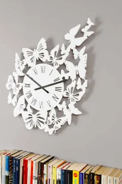 Viadurini Time Design Wanduhren-Wanduhr farbiges Holz Modernes Design mit Schmetterlingen verziert - Papilio