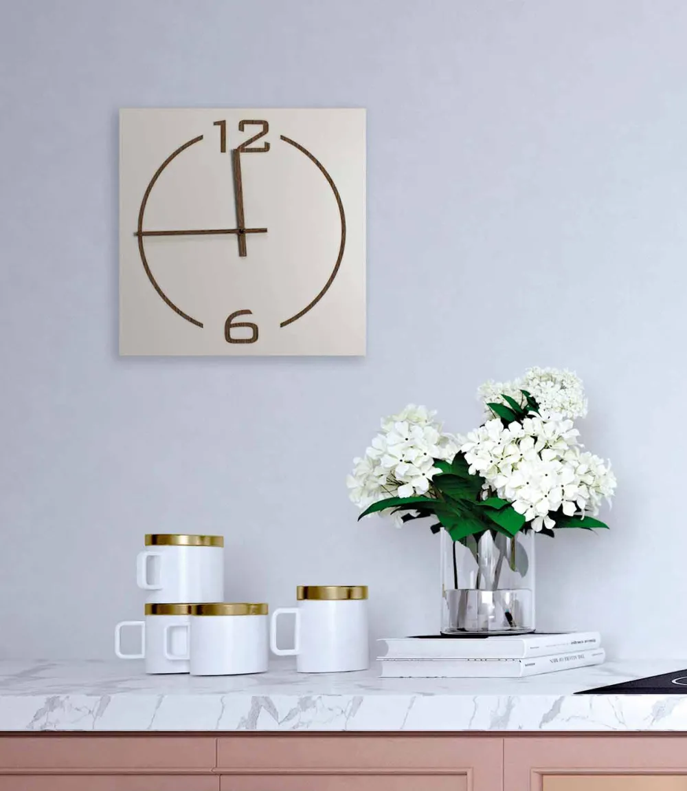 Viadurini Time Design Wanduhren-Wanduhr mit quadratischem und modernem Design in beige und braunem Holz - Tabata