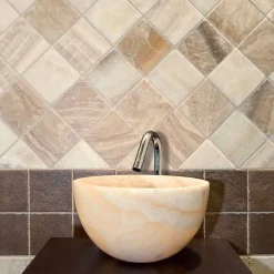 Viadurini Bathroom Steinwaschbecken-Waschbecken Aufsatzwaschbecken rund aus Onyx Sula Design