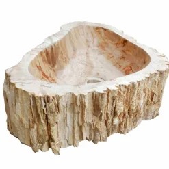 Viadurini Bathroom Steinwaschbecken-Waschbecken Aufsatzwaschbecken aus versteinerten Holz Unikat Goa Design