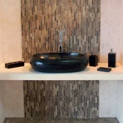 Viadurini Bathroom Steinwaschbecken-Waschbecken Aufsatzwaschbecken rund bis oval aus schwarzen Marmor Waka Design