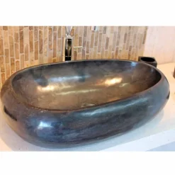 Viadurini Bathroom Steinwaschbecken-Waschbecken Aufsatzwaschbecken rund bis oval aus schwarzen Marmor Waka Design