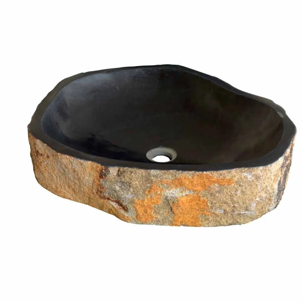 Viadurini Bathroom Steinwaschbecken-Waschbecken Aufsatzwaschbecken Unikat aus Basalt Hassan Design