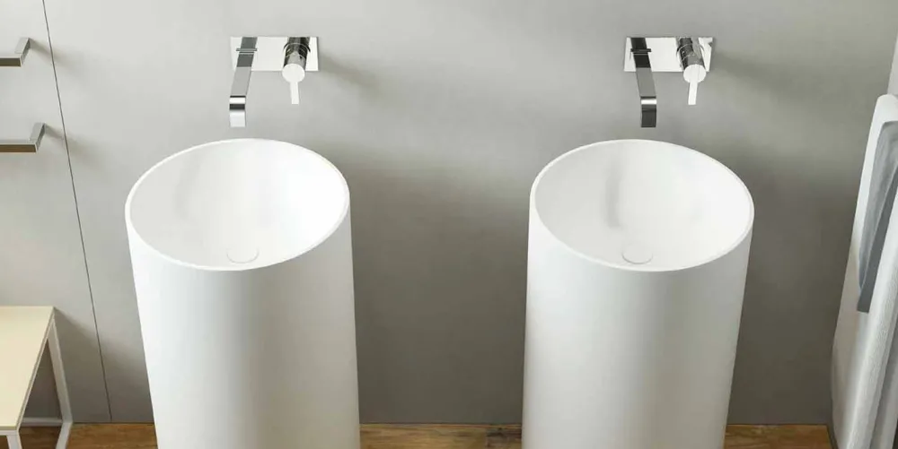 Viadurini Bathroom Design Waschbecken Aus Solid Surface-Waschbecken freestanding in Zylinderform in Italien hergestellt, Rumo