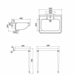 Viadurini Bathroom Vintage Waschbecken|Keramikwaschbecken-Waschbecken Konsole 65 cm in Keramik mit Metallfüßen, Vintage Style - Marwa
