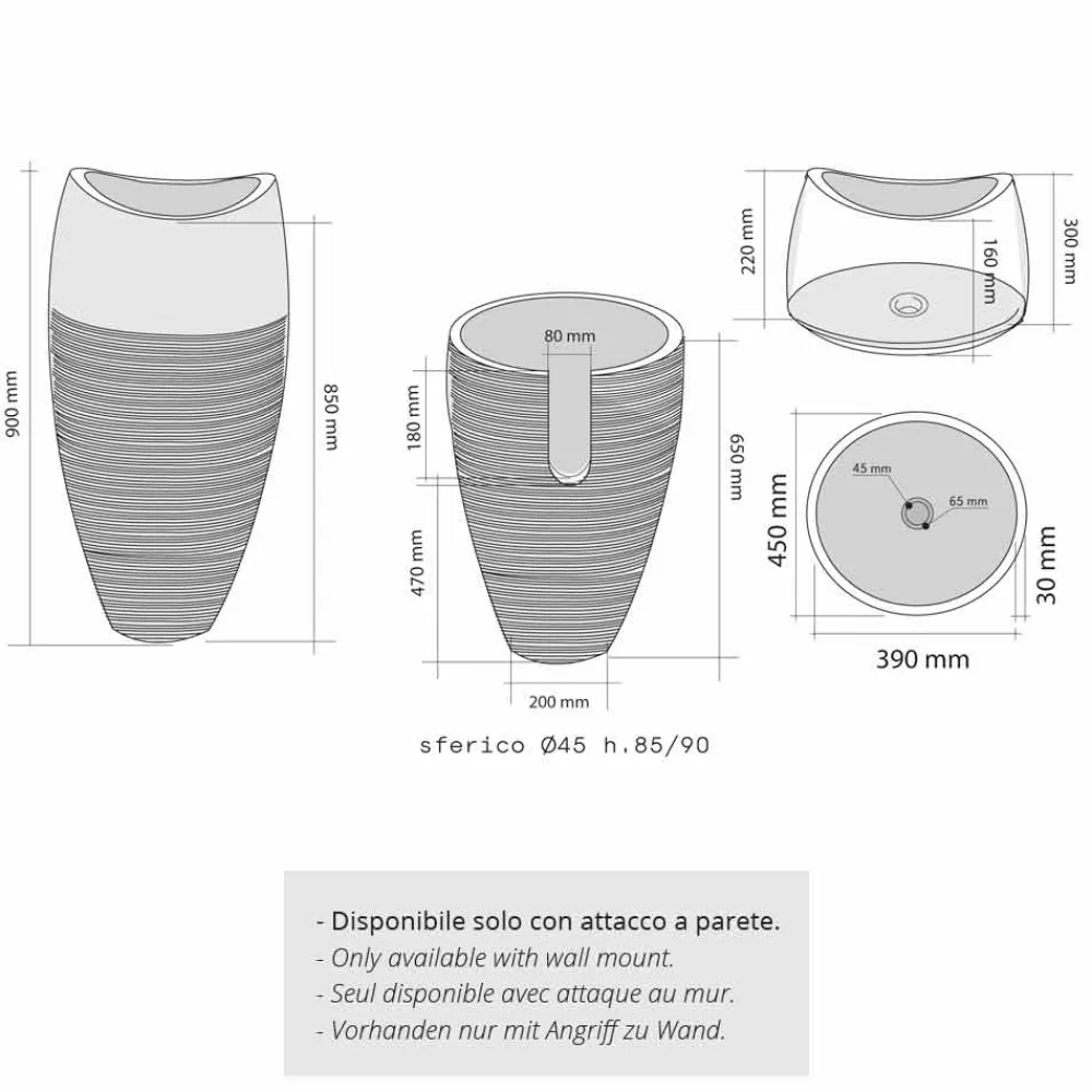 Viadurini Bathroom Steinwaschbecken-Waschbecken Stanwaschebcken Sockel aus grauen Naturstein Gili Design