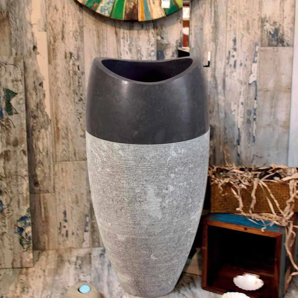 Viadurini Bathroom Steinwaschbecken-Waschbecken Stanwaschebcken Sockel aus schwarz grauen Naturstein Gili Design