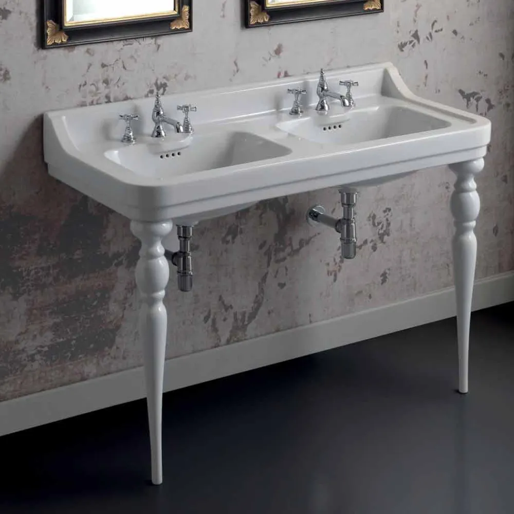 Viadurini Bathroom Vintage Waschbecken|Keramikwaschbecken-Waschbeckenkonsole mit Doppelwaschbecken Keramik klassischer Stil made in Italy, Swami
