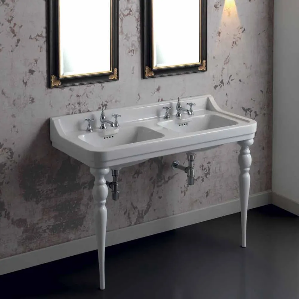 Viadurini Bathroom Vintage Waschbecken|Keramikwaschbecken-Waschbeckenkonsole mit Doppelwaschbecken Keramik klassischer Stil made in Italy, Swami