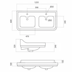 Viadurini Bathroom Vintage Waschbecken|Keramikwaschbecken-Waschbeckenkonsole mit Doppelwaschbecken Keramik klassischer Stil made in Italy, Swami
