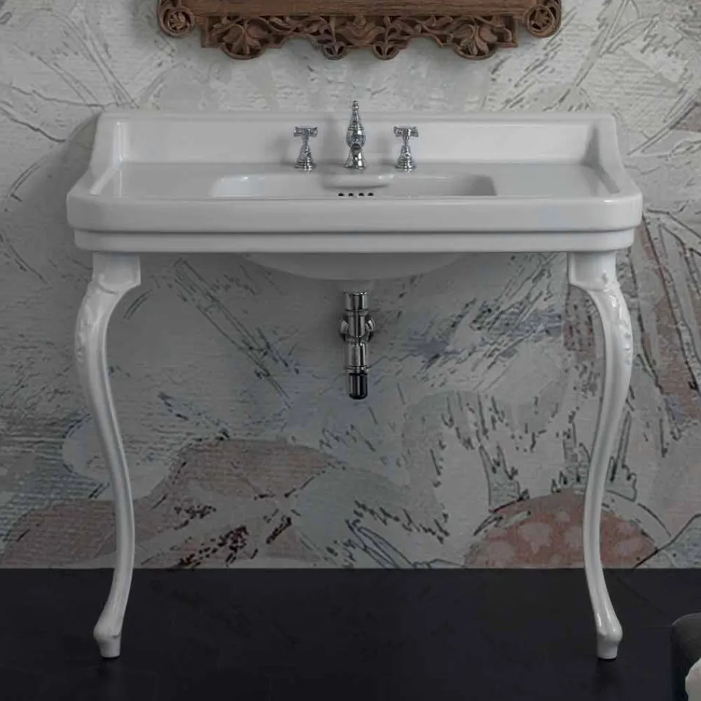 Viadurini Bathroom Keramikwaschbecken-Waschbeckenkonsole weiß aus Keramik im klassischen Design made in Italy, Swami