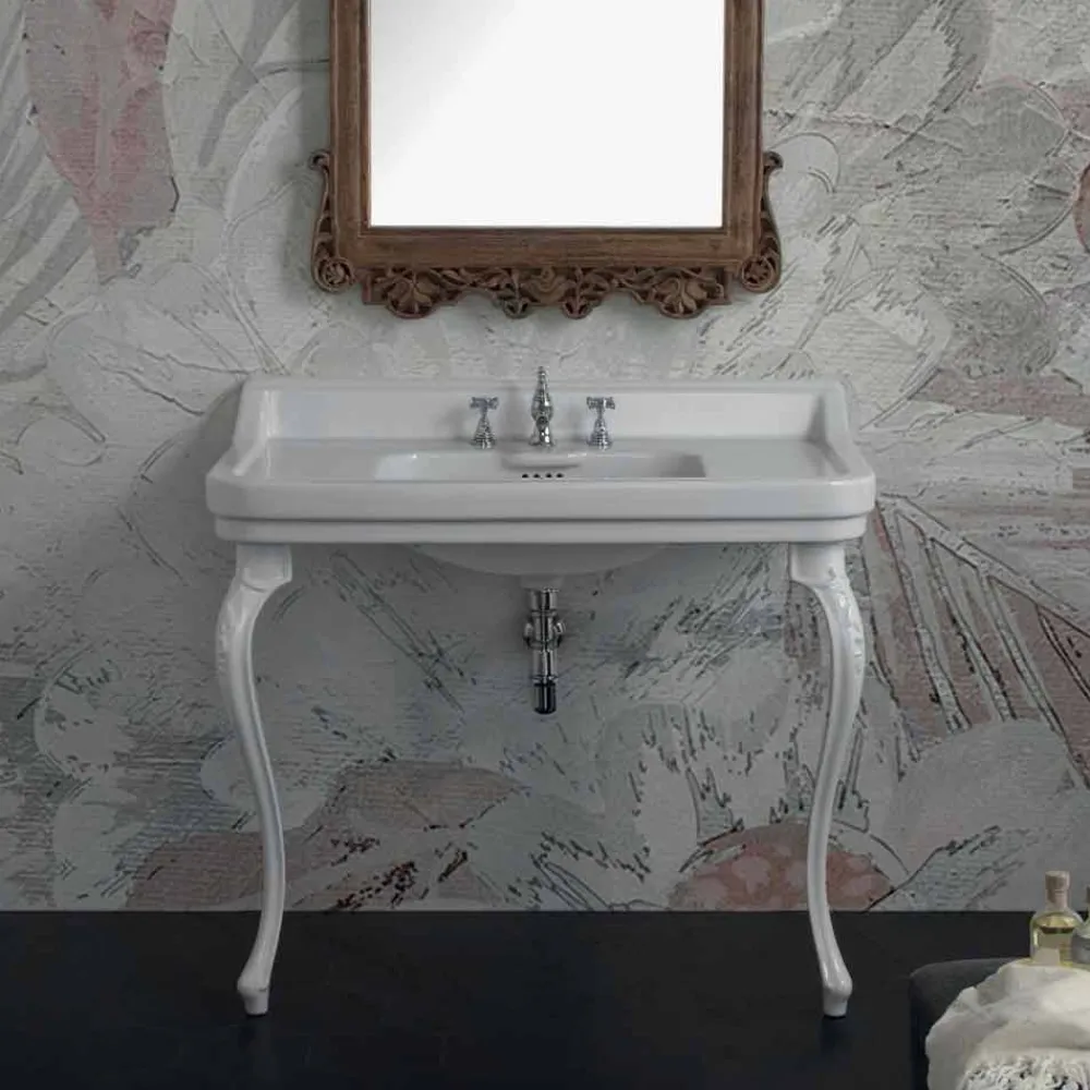 Viadurini Bathroom Keramikwaschbecken-Waschbeckenkonsole weiß aus Keramik im klassischen Design made in Italy, Swami