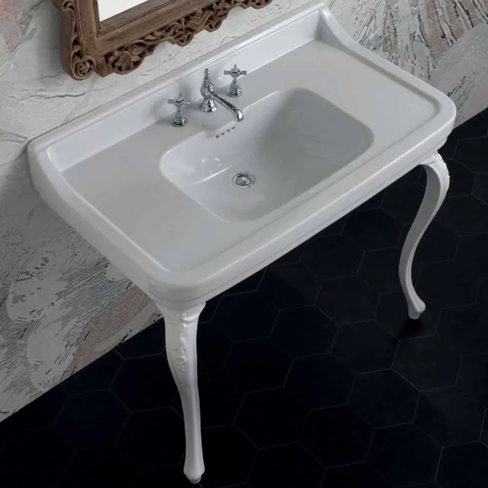 Viadurini Bathroom Keramikwaschbecken-Waschbeckenkonsole weiß aus Keramik im klassischen Design made in Italy, Swami