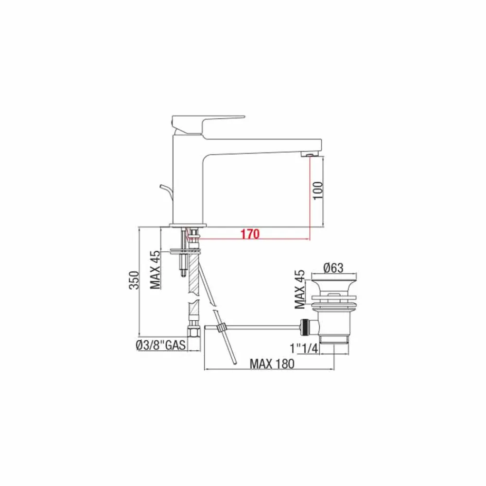 Viadurini Taps Waschbeckenarmaturen-Waschbeckenmischer mit Messingablauf Made in Italy - Sindra