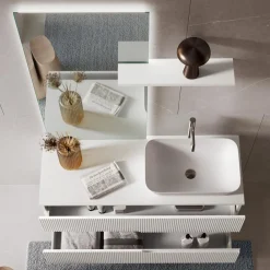 Viadurini Bathroom Badmöbel Hängend-Weiße Badezimmerkomposition mit Spiegel und Regal, hergestellt in Italien – Ares