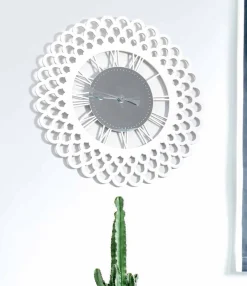 Viadurini Time Design Wanduhren-Weiße Holzwanduhr Großes und modernes Blumenmuster - Gerbera