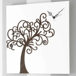 Viadurini Time Design Wanduhren-Weiße quadratische hölzerne Design-Wanduhr mit Baum - Alberoeden