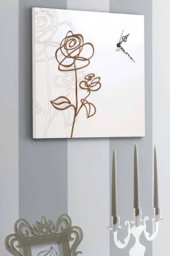 Viadurini Time Design Wanduhren-Weiße quadratische hölzerne Wanduhr mit moderner Rosendekoration - Schneeglöckchen