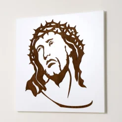 Viadurini Decor Religiöse Bilder-Weiße Tafel mit der Darstellung des Antlitzes Christi, hergestellt in Italien – Akari