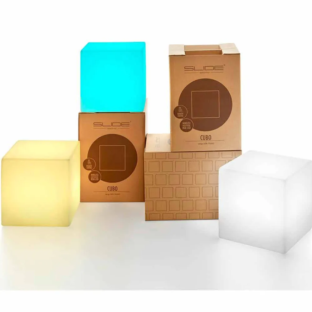 SLIDE Designer Stehlampen-Weiße Tisch- / Stehleuchte Cubo, hergestellt in Italien