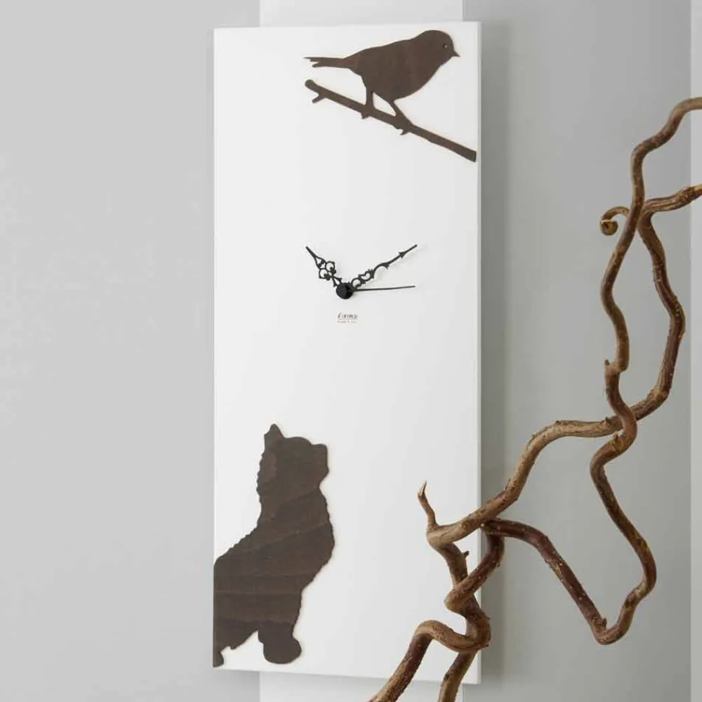 Viadurini Time Design Wanduhren-Weiße Wanduhr mit hölzernen Tierdekorationen Modernes Design - Spannung