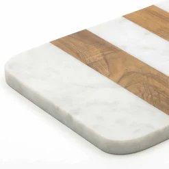 Viadurini Kitchen Küchenzubehör-Weißer Carrara Marmor und Holz Made in Italy Design Schneidebrett - Evea