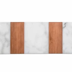 Viadurini Kitchen Küchenzubehör-Weißer Carrara Marmor und Holz Made in Italy Design Schneidebrett - Evea