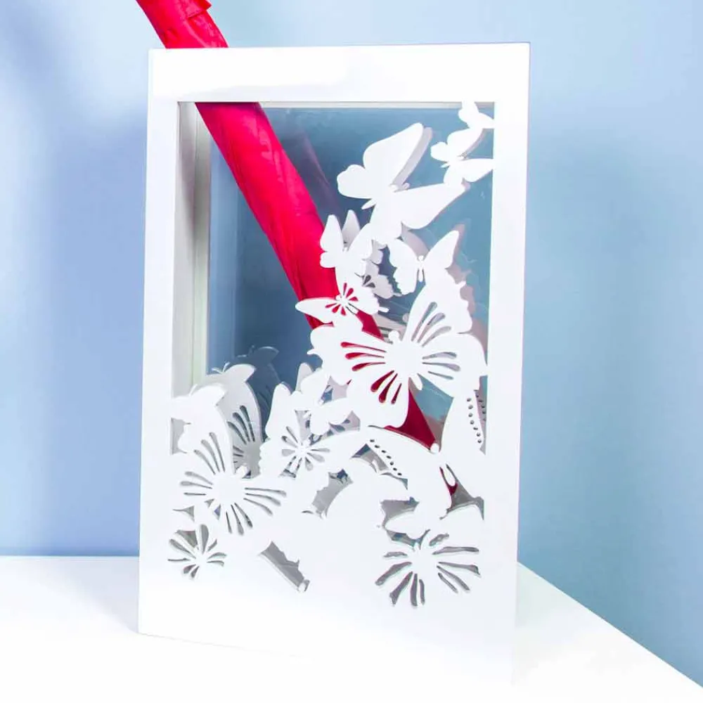 Viadurini Living Regenschirmständer Design-Weißer hölzerner Schirmständer mit modernem Design verziert mit Schmetterlingen - Papilio