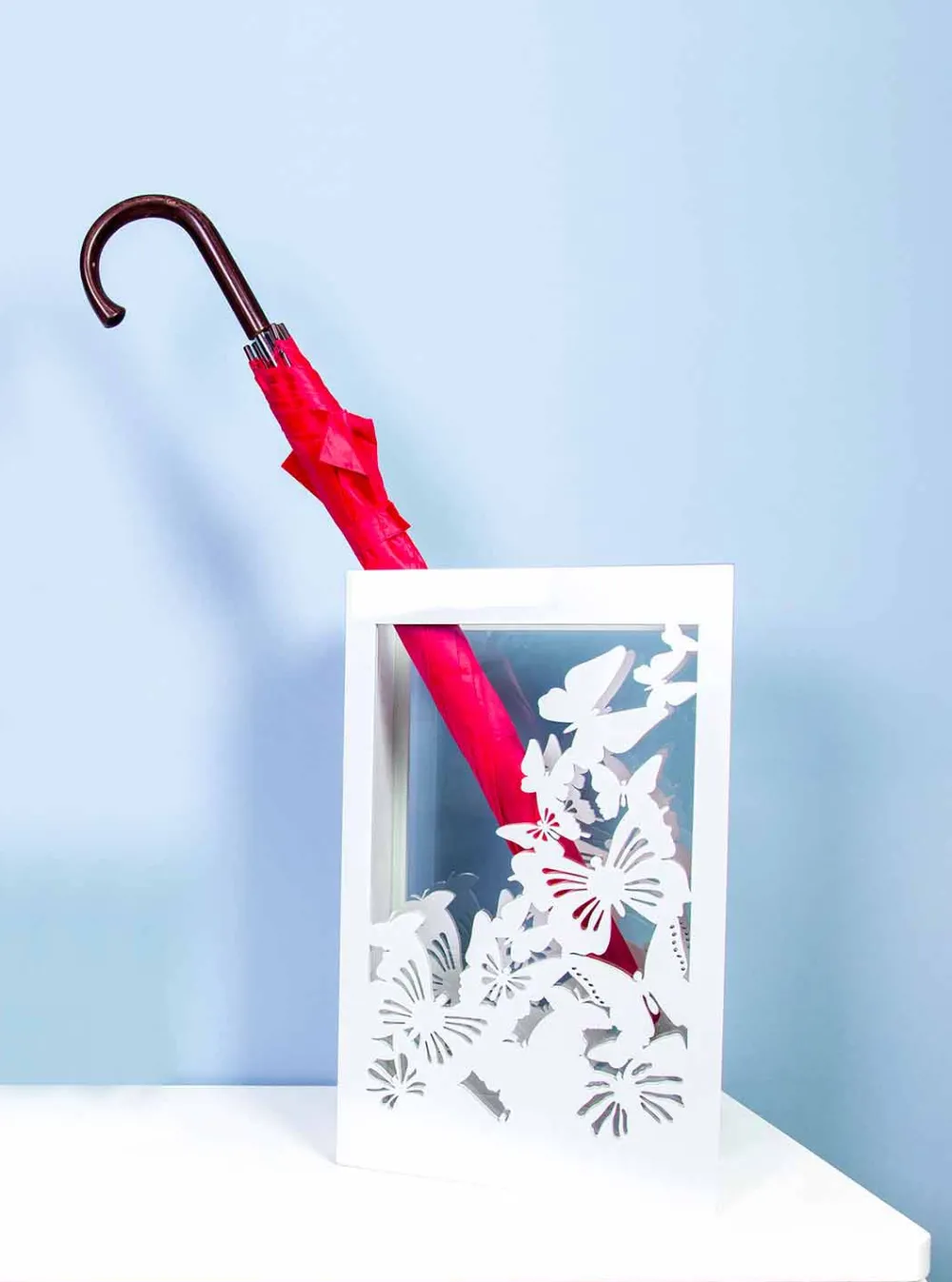 Viadurini Living Regenschirmständer Design-Weißer hölzerner Schirmständer mit modernem Design verziert mit Schmetterlingen - Papilio