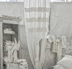 Viadurini Textile Leinenvorhänge-Weißer Leinenvorhang mit Organza und Stickerei, Design Made in Italy - Marpessa