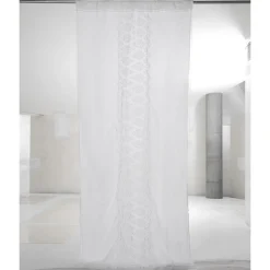 Viadurini Textile Leinenvorhänge-Weißer Leinenvorhang mit Organza und Stickerei Italienischer Luxus - Marinella