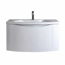 Viadurini Bathroom Badmöbel Hängend-Weißer moderner hängender Badezimmerschrank mit Waschbecken, Regal, LED-Spiegel - Michele