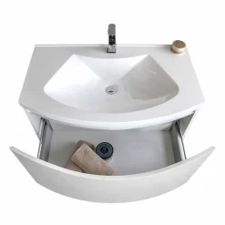 Viadurini Bathroom Badmöbel Hängend-Weißer moderner hängender Badezimmerschrank mit Waschbecken, Regal, LED-Spiegel - Michele