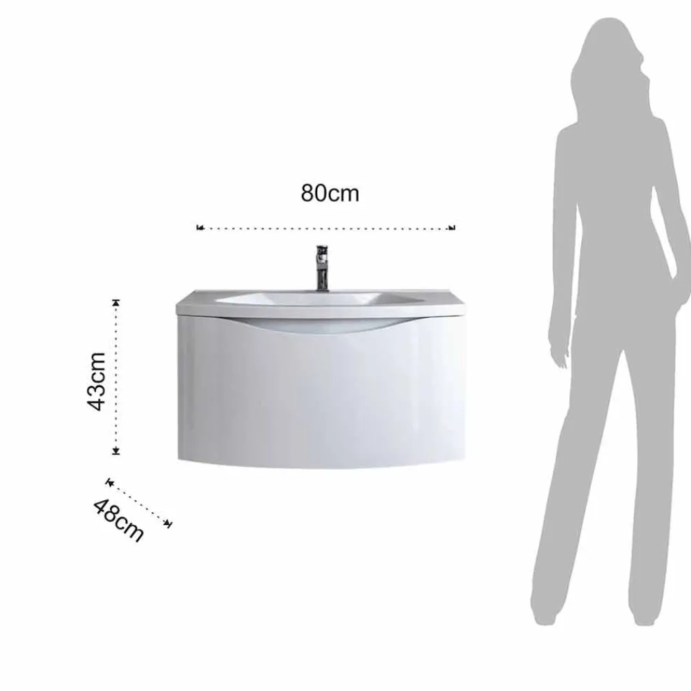 Viadurini Bathroom Badmöbel Hängend-Weißer moderner hängender Badezimmerschrank mit Waschbecken, Regal, LED-Spiegel - Michele